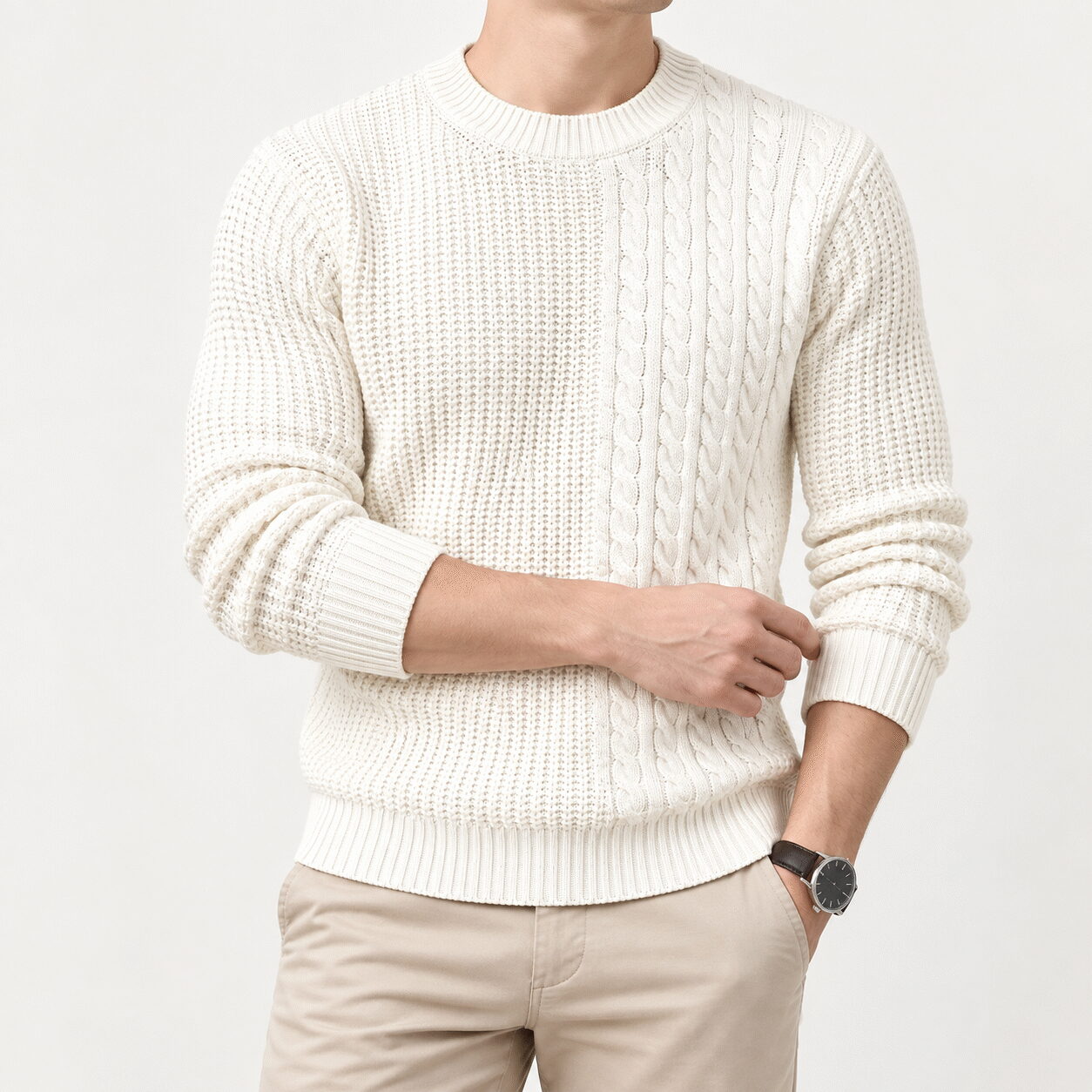 Men’s Twisted String Cable Knit Pullover Sweater - Image 2