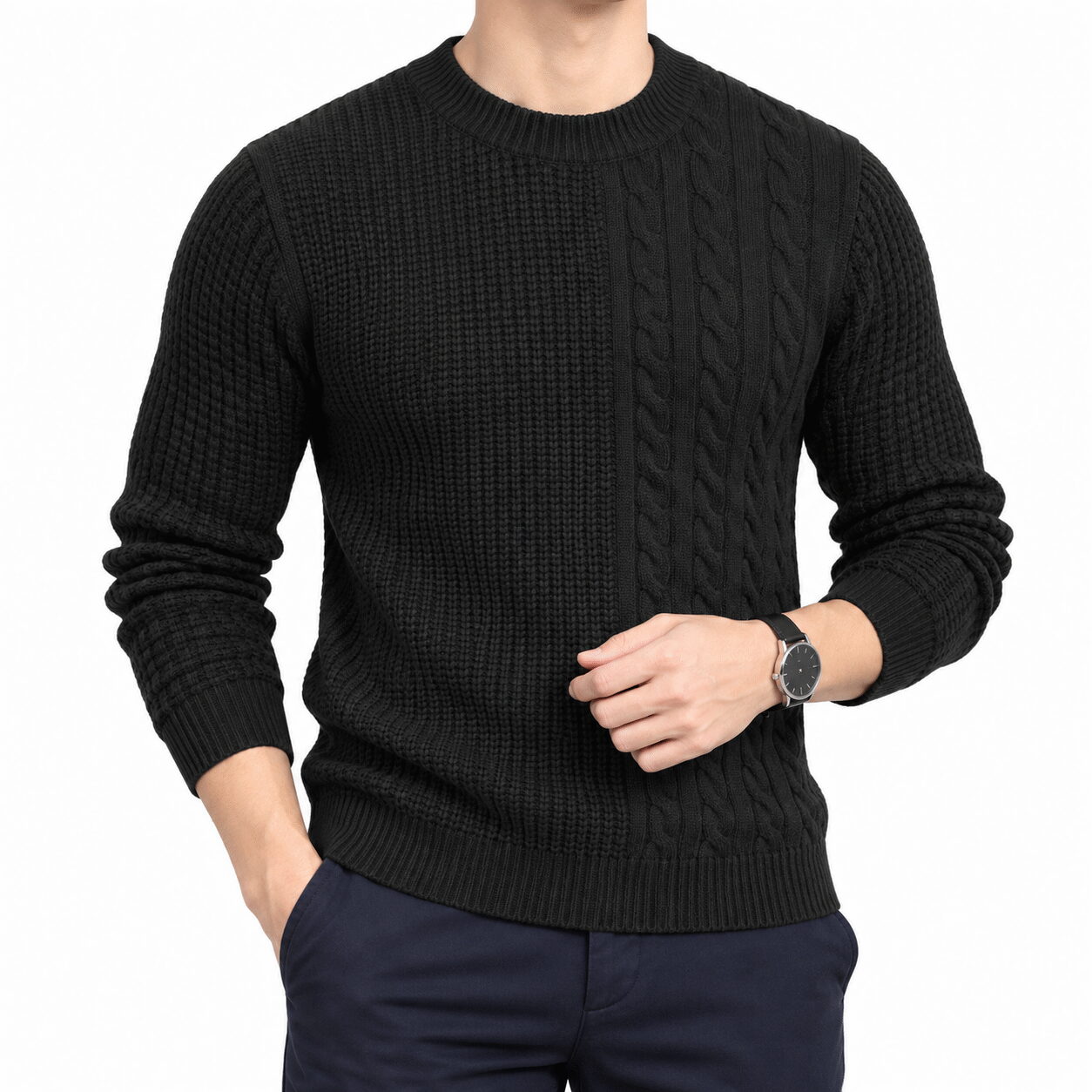 Men’s Twisted String Cable Knit Pullover Sweater - Image 3