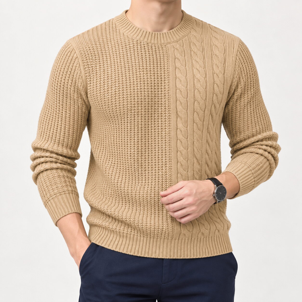 Men’s Twisted String Cable Knit Pullover Sweater - Image 4