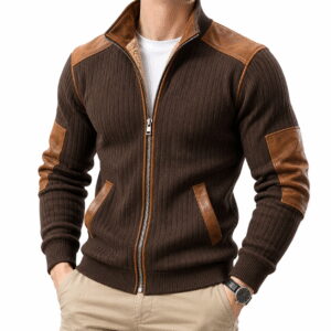 Men’s Leather Stand-Collar Wool-Lined Jacket