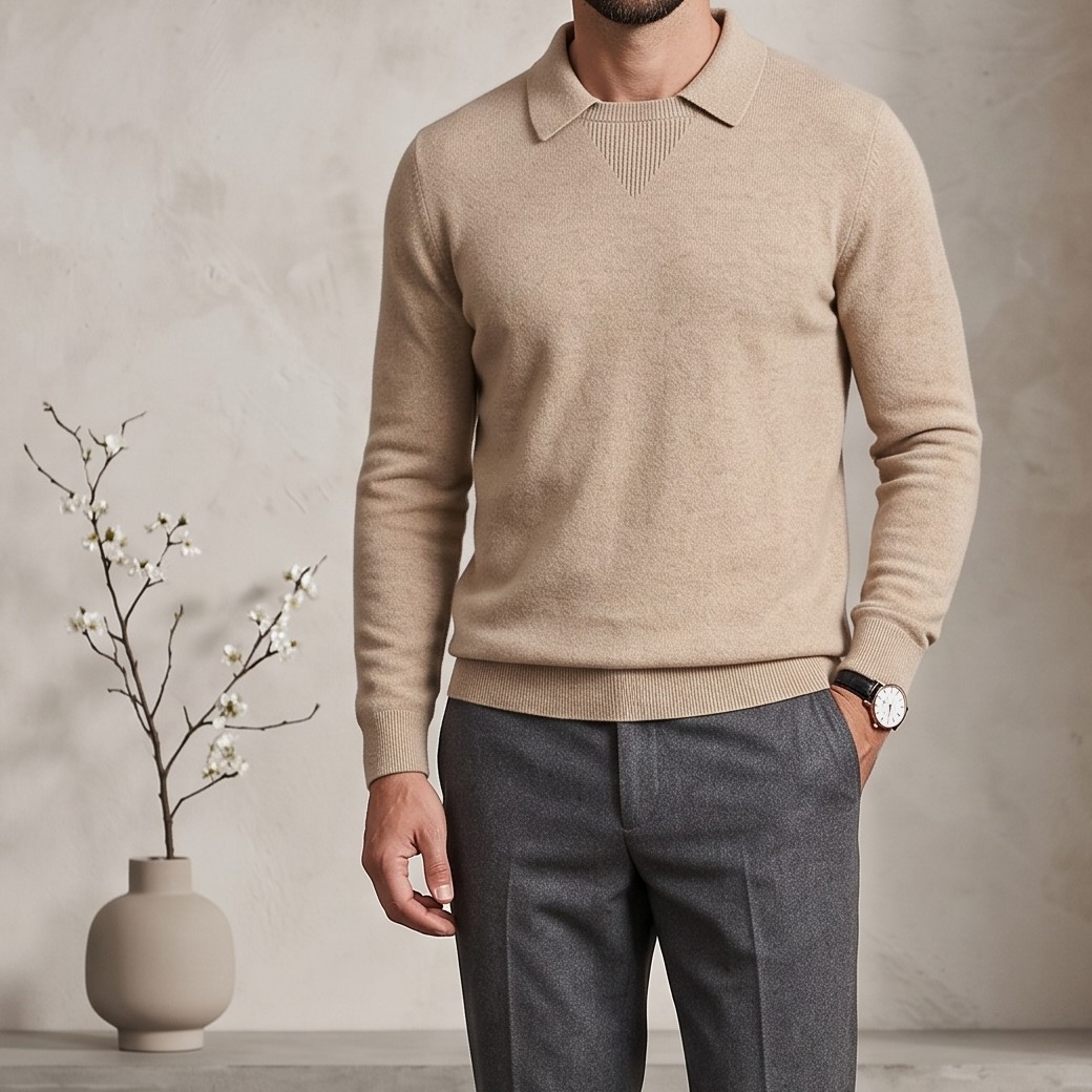 Men’s Casual Polo-Collar Long-Sleeve Sweater