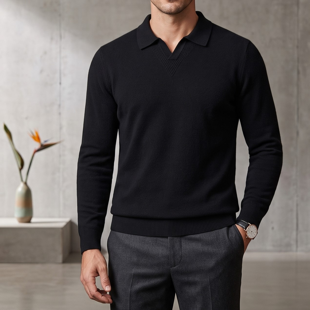 Men’s Casual Polo-Collar Long-Sleeve Sweater - Image 2