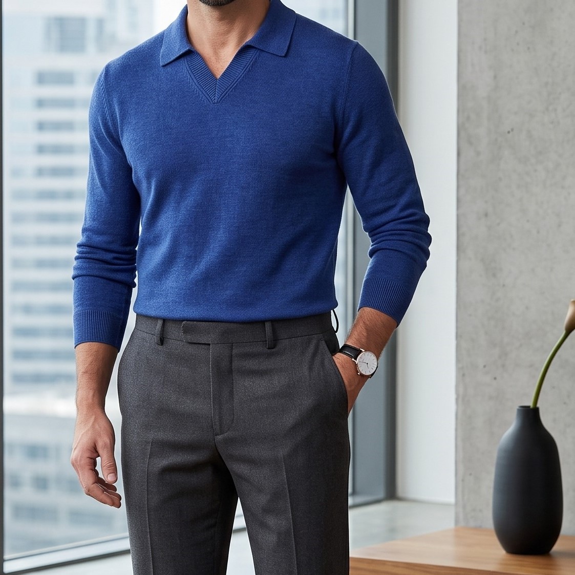 Men’s Casual Polo-Collar Long-Sleeve Sweater - Image 3