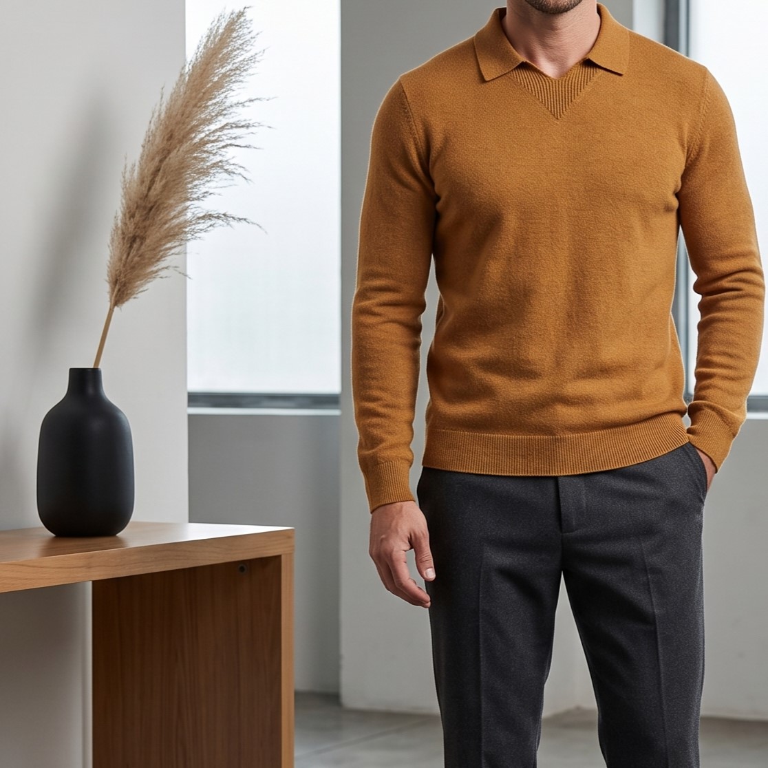 Men’s Casual Polo-Collar Long-Sleeve Sweater - Image 4