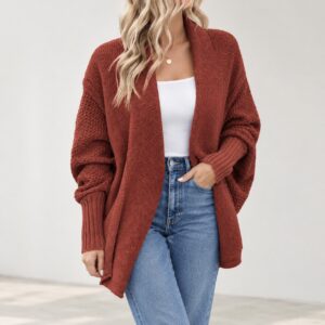 Women’s Solid-Color Bat-Sleeve Knit Cardigan