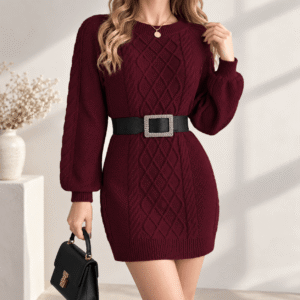 Women’s Solid-Color Cable Knit Sweater Dress