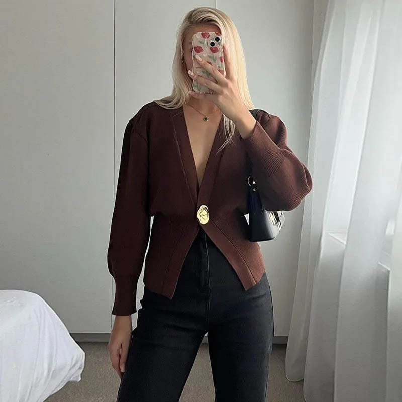 Women’s V-Neck Button Cardigan Sweater Top - Image 6