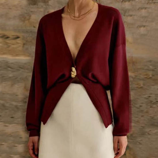 Women’s V-Neck Button Cardigan Sweater Top - Image 5