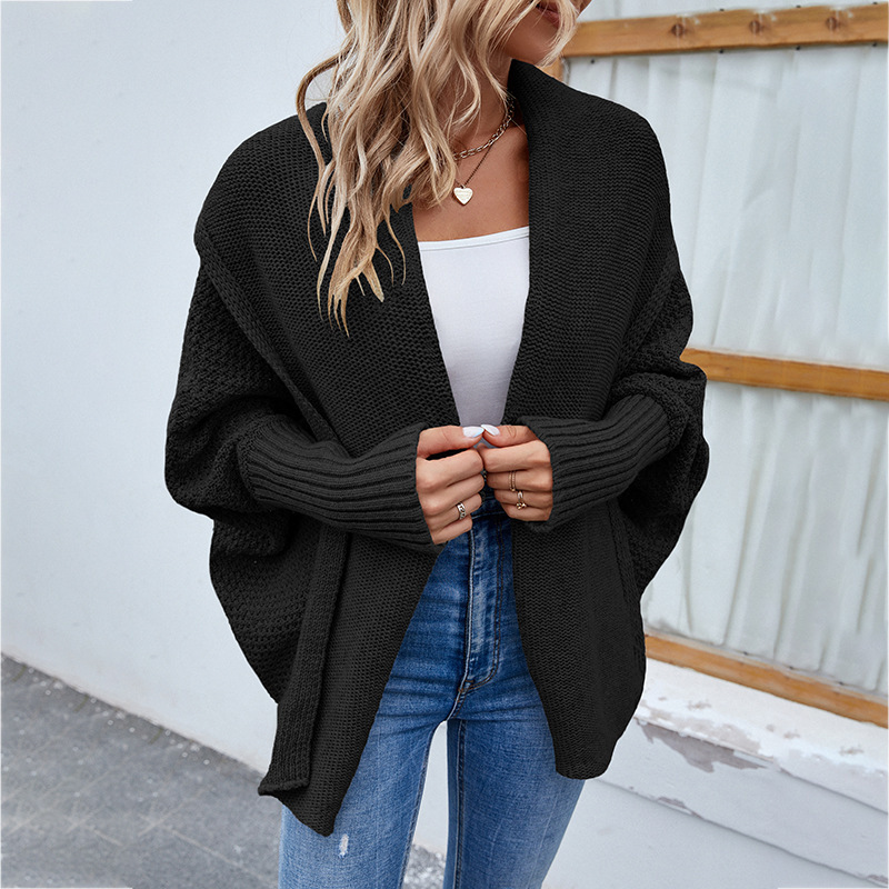 Women’s Solid-Color Bat-Sleeve Knit Cardigan - Image 4